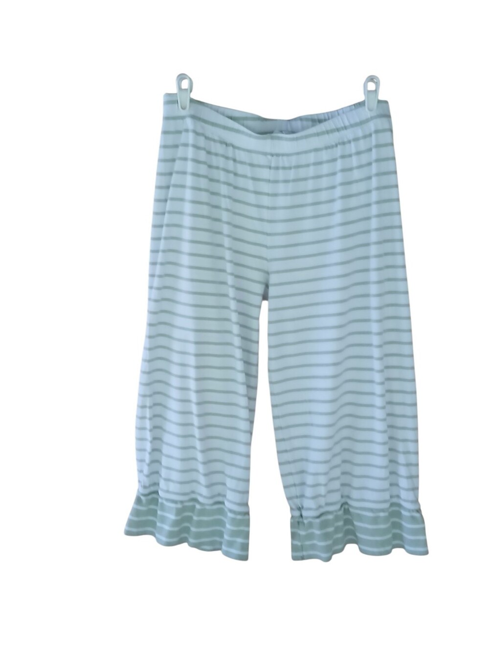 LAKE Sage Striped Wide Leg Pima Cotton Ruffle Hem Capri Pajama Pants Large